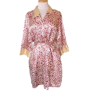 🌷 Jones New York🌷 Satin Red & Cream Beige Leopard Print Robe